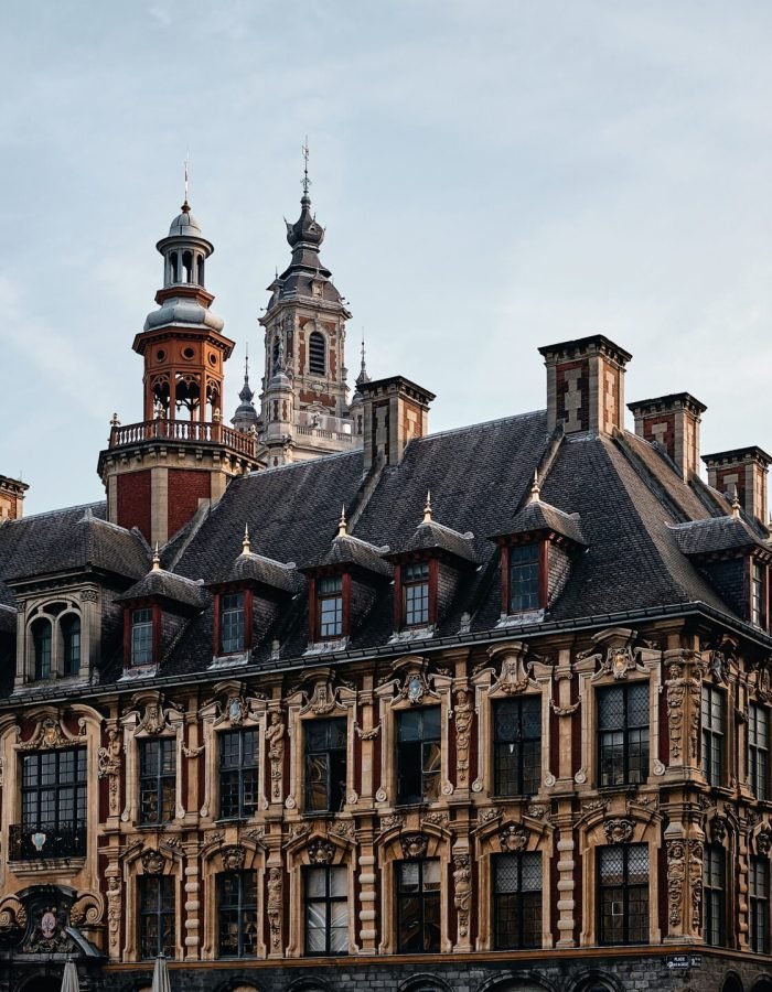 A low angle shot of the famous Vieille Bourse in Lille in France